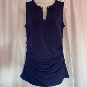7THAVE NEWYORK&CO NAVY SILK TANK W/ SILVER ACCENT